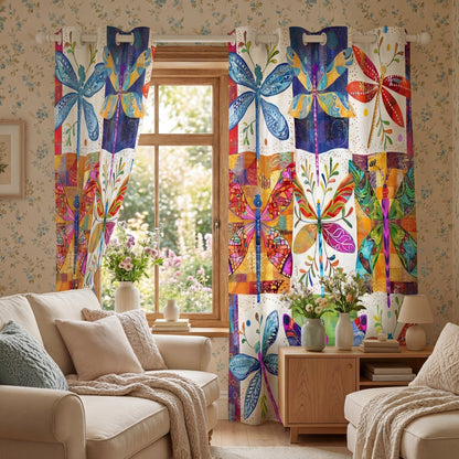 Shineful Quilted Curtain Dragonfly Bloom