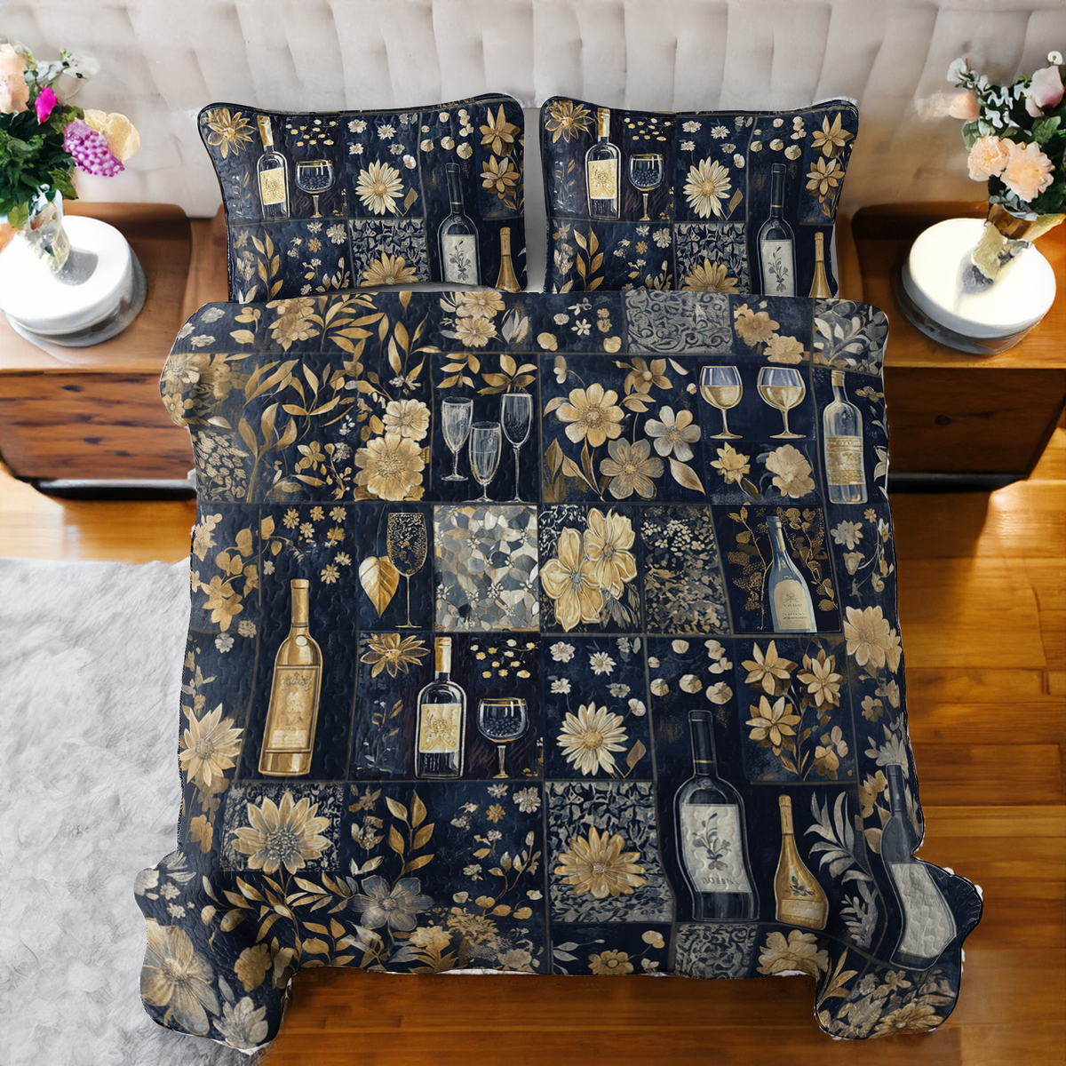 Shineful All Season Quilt 3-Piece Set Gracefulness Wine Floral