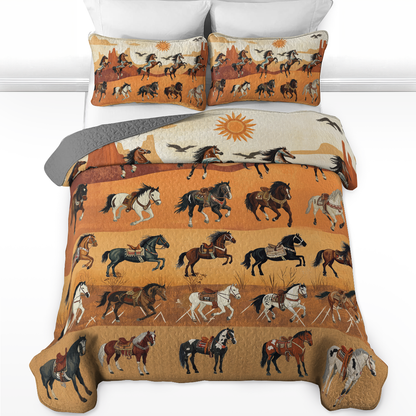 Shineful All Season Quilt 3-Piece Set Native America Horses In Motion
