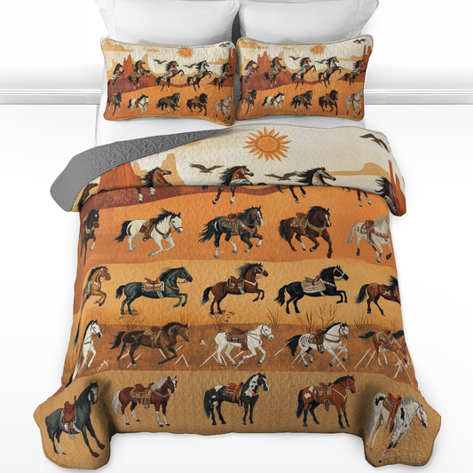 Shineful All Season Quilt 3-Piece Set Native America Horses In Motion