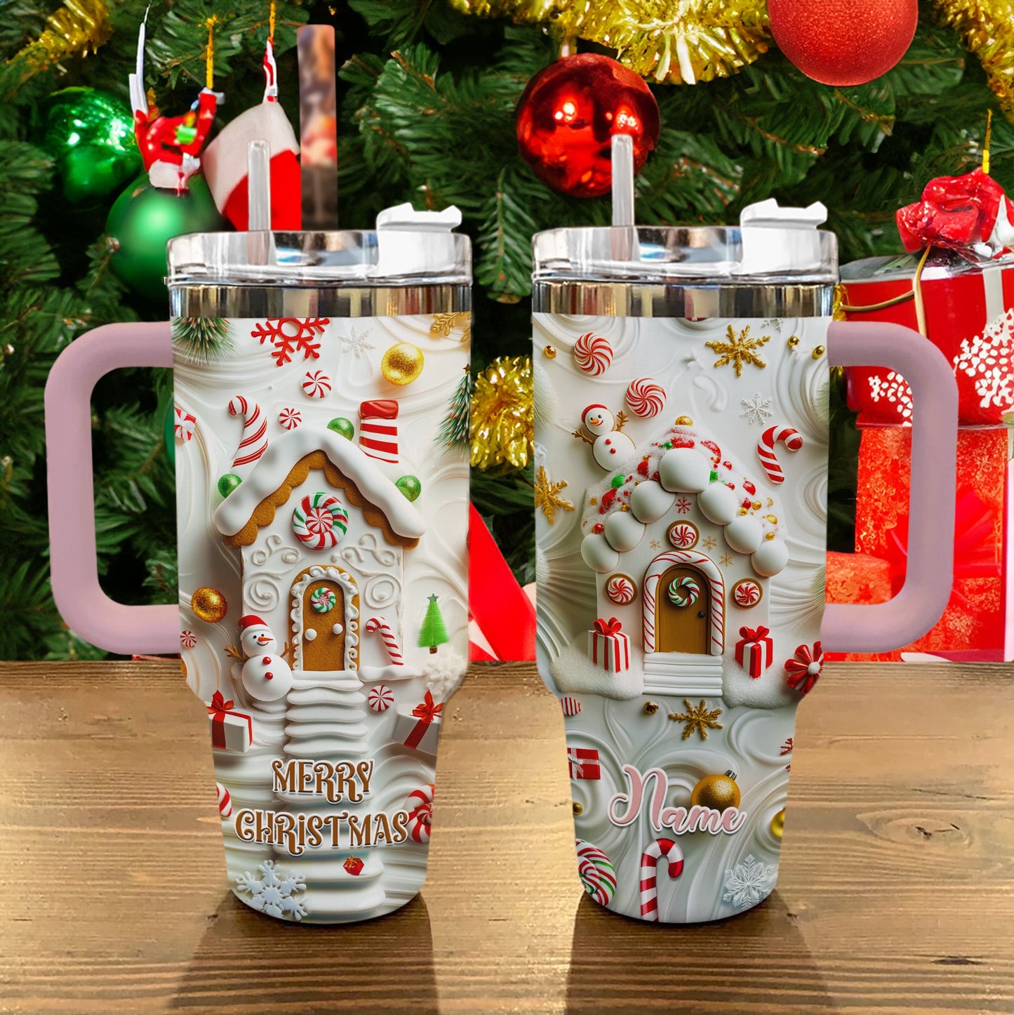 Shineful Glossy Tumbler Personalized Gingerbread Cottage