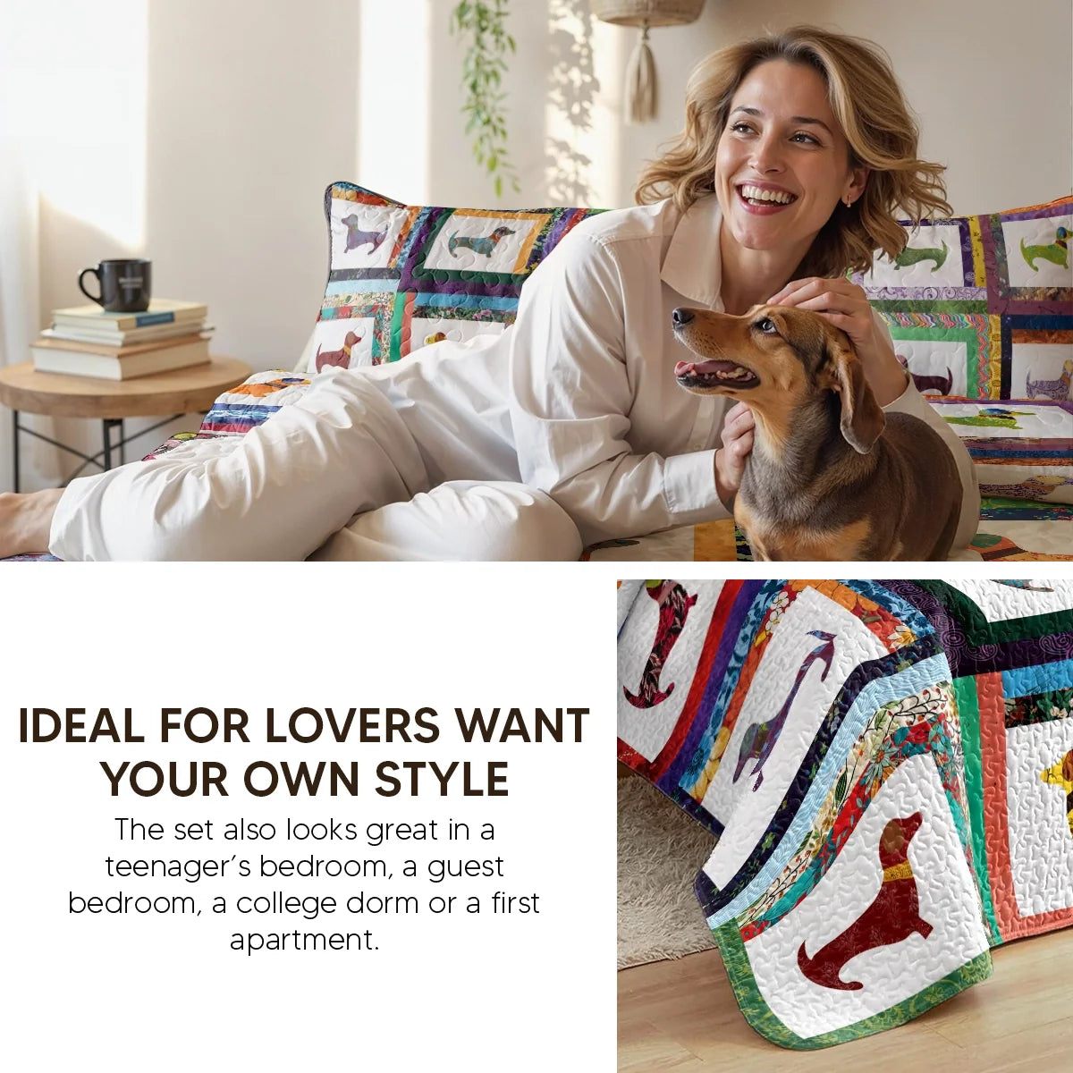 Shineful Quilt 3-Piece Set Dachshund Friends