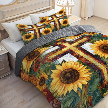 Shineful All Season Quilt 3-Piece Set Sunflower Cross