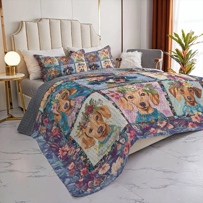 Shineful All Season Quilt 3-Piece Set - Dachshund Blooms
