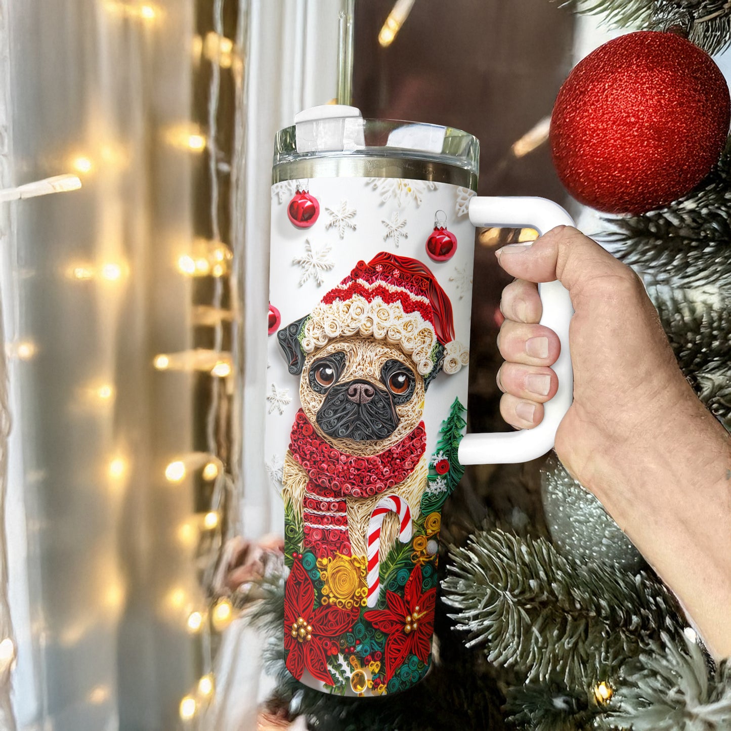 Shineful Glossy Tumbler Christmas Winter Pug