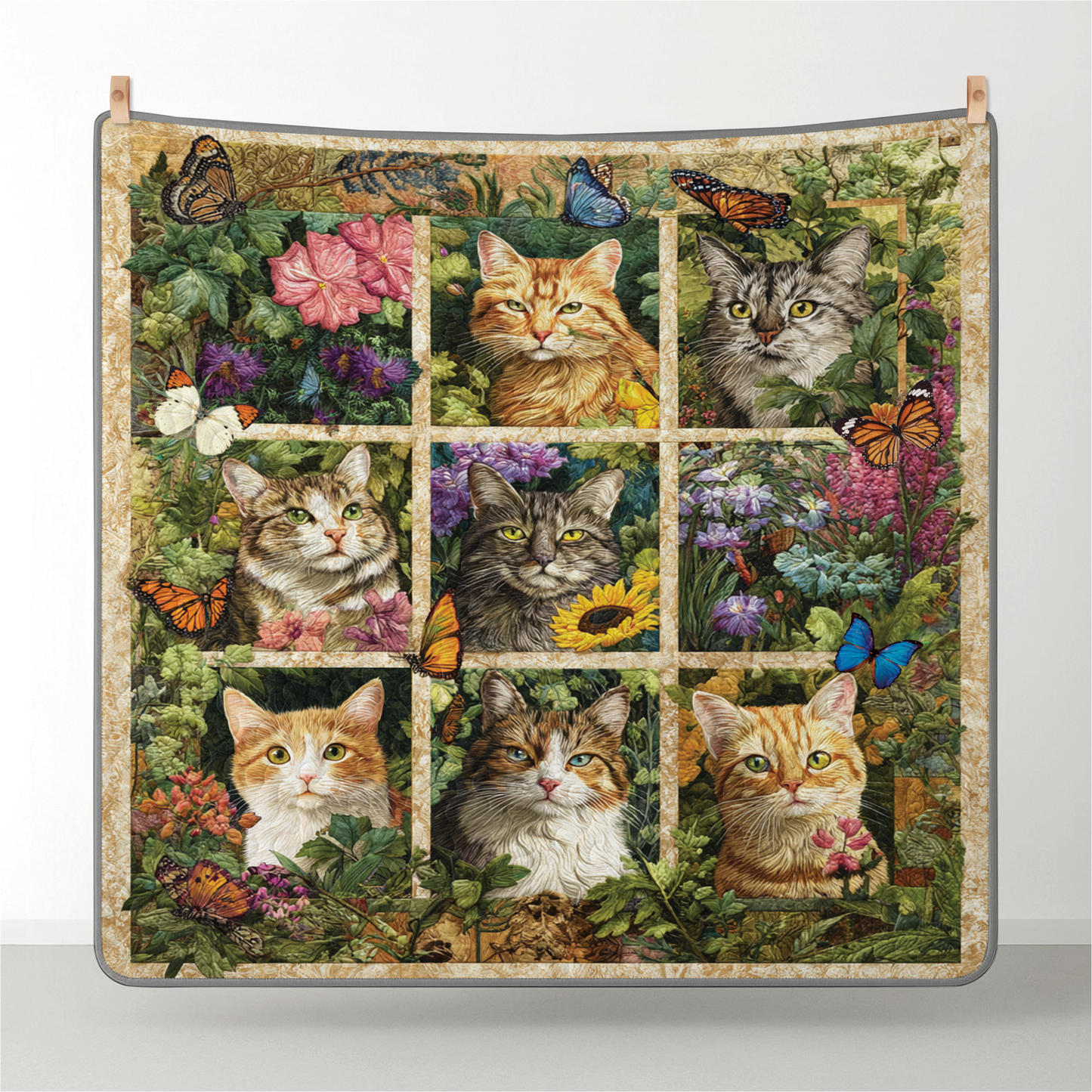 Shineful All Season Quilt 3-Piece Set Garden Whiskers Cat