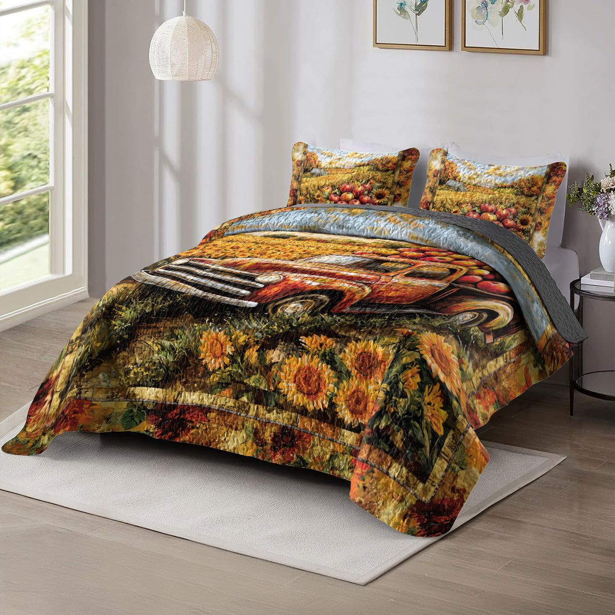 Shineful All Season Quilt 3-Piece Set Apple Harvest Truck