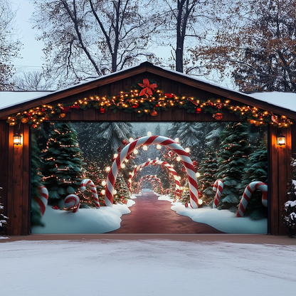 Shineful Garage Door Banner Decoration Winter Candy Cane