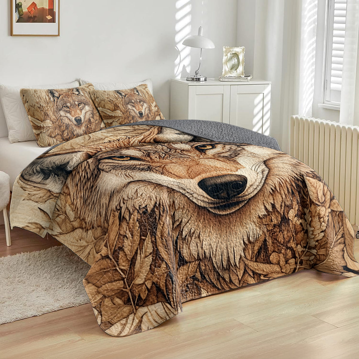 Shineful All Season Quilt 3-Piece Set Wolf Spirit