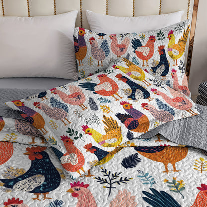 Shineful All Season Quilt 3-Piece Set Colorful Rooster