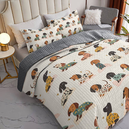 Shineful All Season Quilt 3-Piece Set - Dachshund Cozy Pajama Party