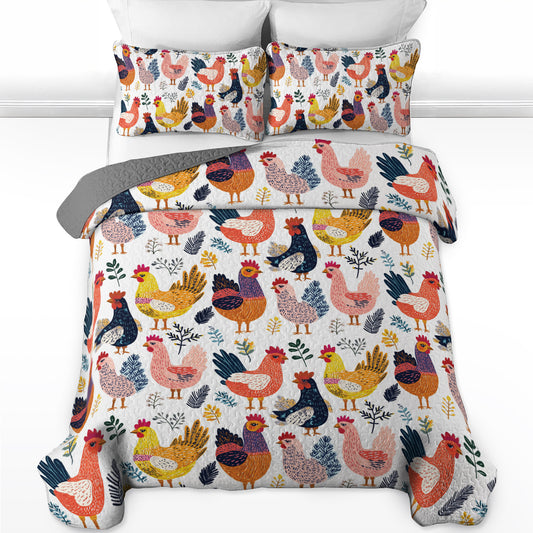 Shineful All Season Quilt 3-Piece Set Colorful Rooster