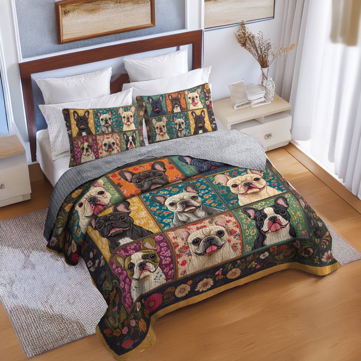 Shineful All Season Quilt 3-Piece Set Charming Bulldogs