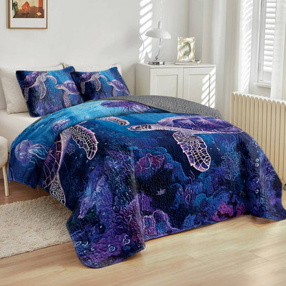 Shineful All Season Quilt 3-Piece Set - Sea Turtle & Jellyfish Harmony