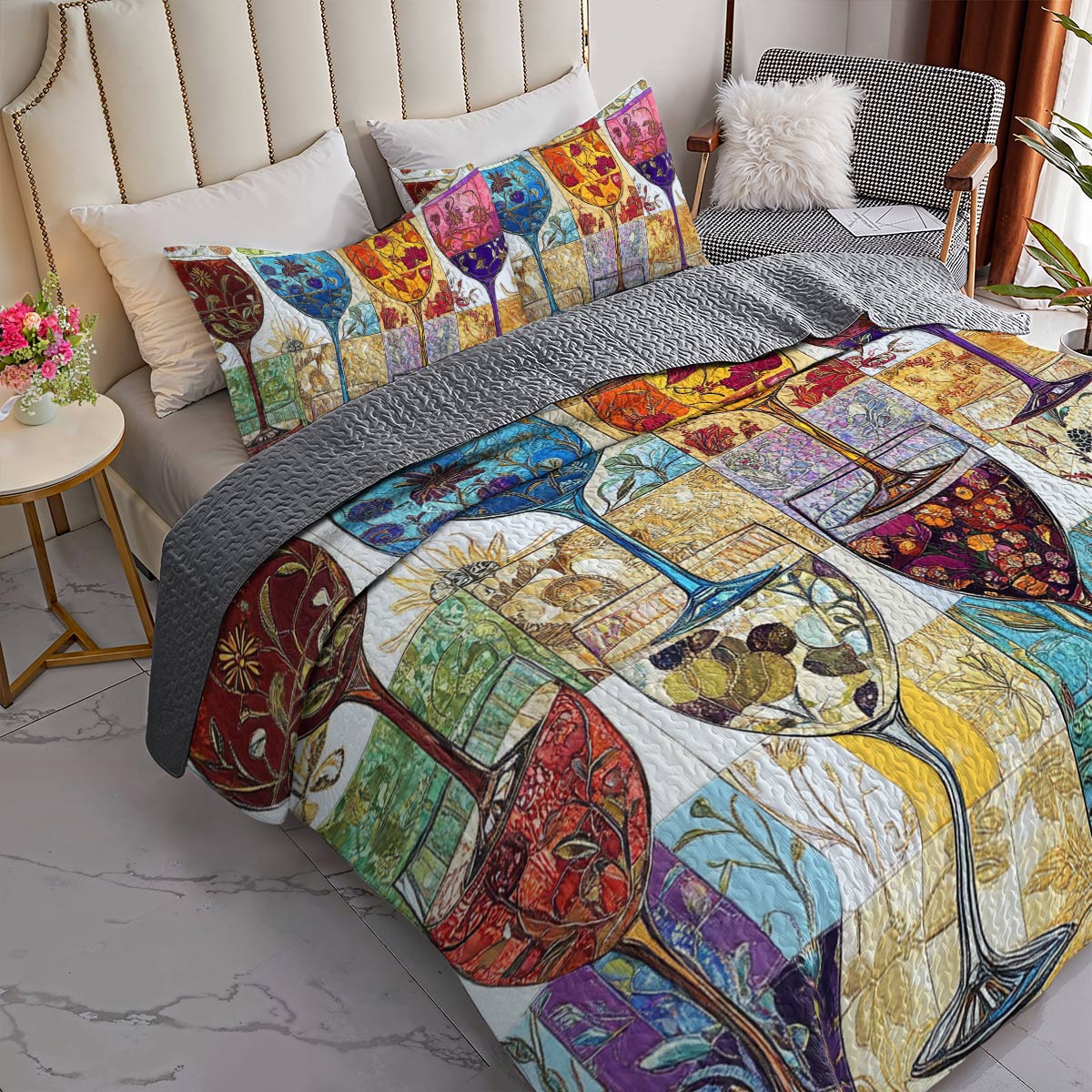 Shineful All Season Quilt 3-Piece Set Gorgeous Classic Wine Glass