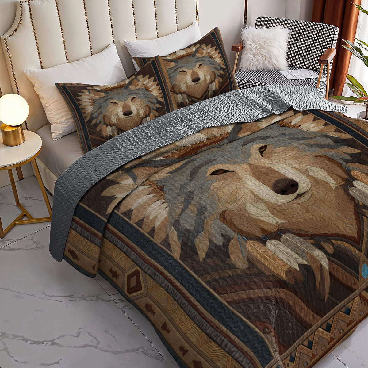 Shineful All Season Quilt 3-Piece Set Earth Spirit Wolf