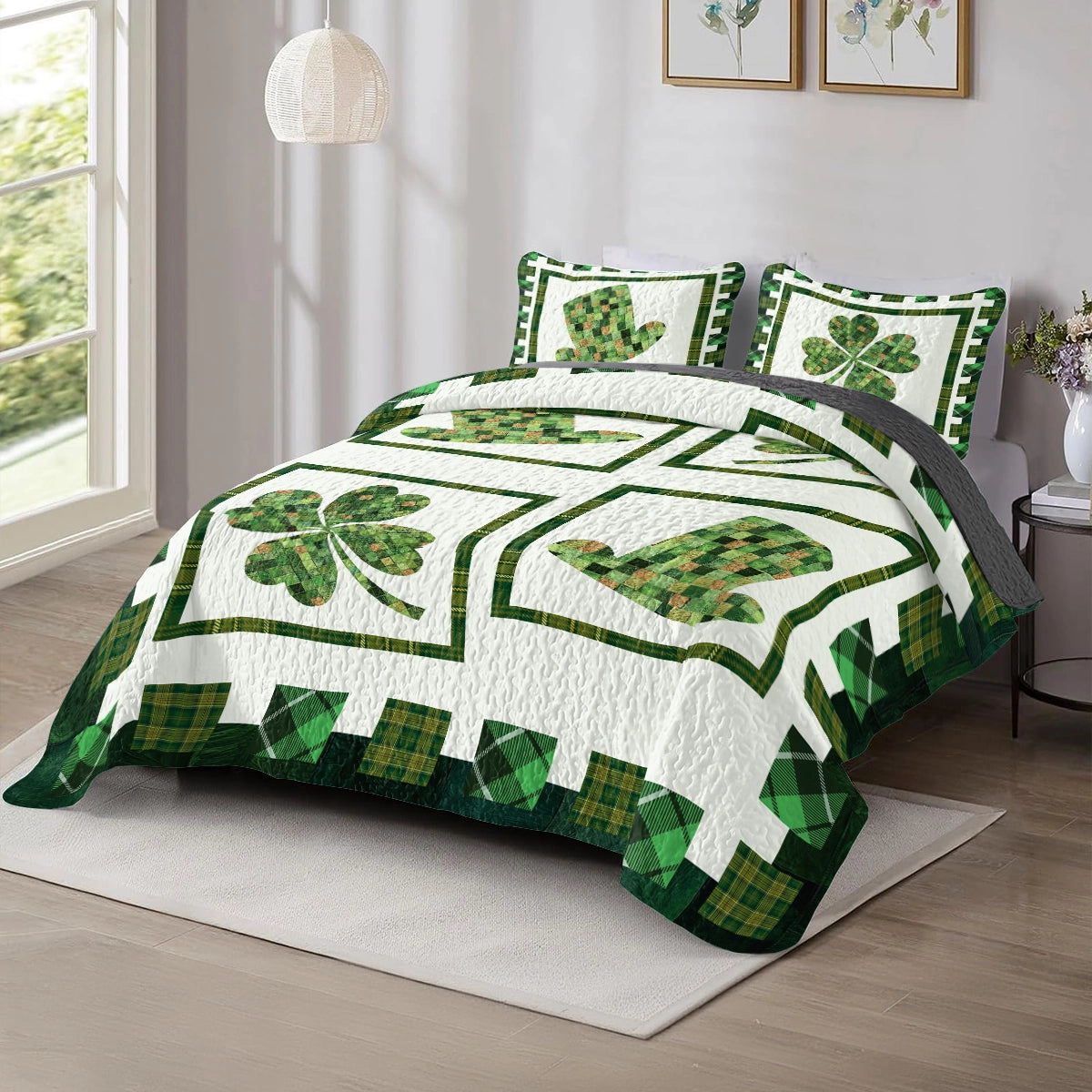 Shineful All Season Quilt 3-Piece Set - Irish Celtic Patchwork Leprechaun
