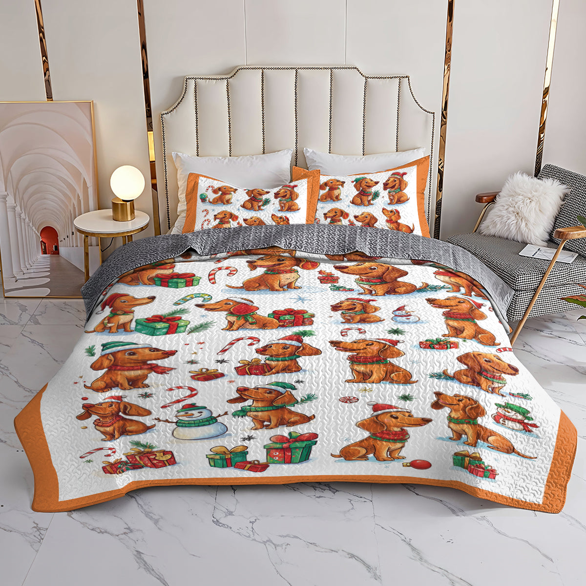 Shineful All Season Quilt 3-Piece Set Dachshund Christmas