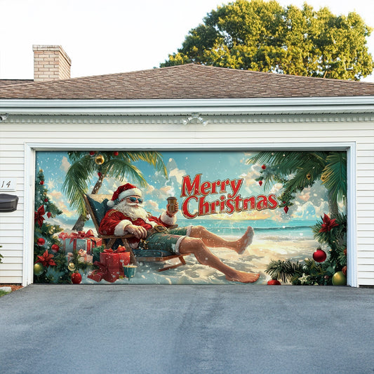 Shineful Garage Door Banner Decoration Tropical Santa Christmas Vibes