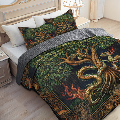 Shineful All Season Quilt 3-Piece Set Dragon & Tree Of Life