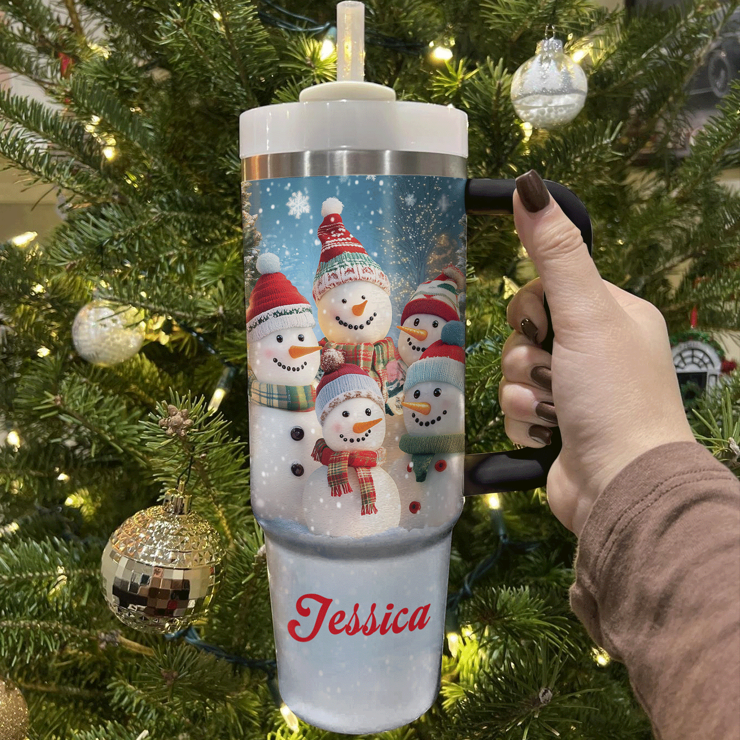 Shineful Tumbler Personalized Snowmen Family