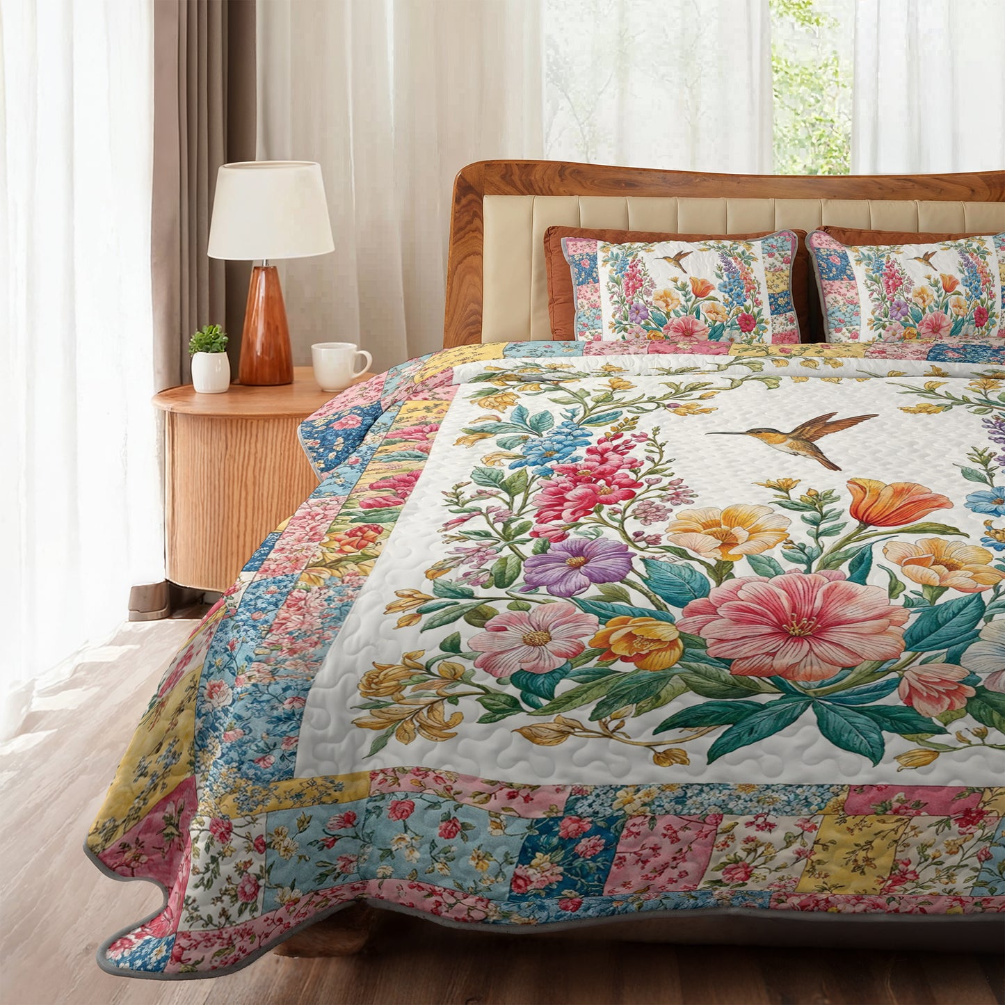 Shineful All Season Quilt 3-Piece Set Country Patchwork Hummingbird