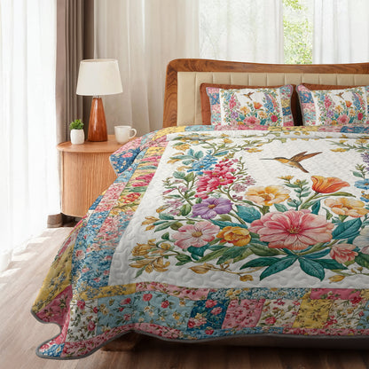 Shineful All Season Quilt 3-Piece Set Country Patchwork Hummingbird