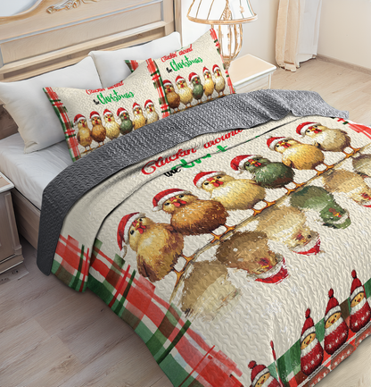 Shineful All Season Quilt 3-Piece Set - Festive Chicken Christmas