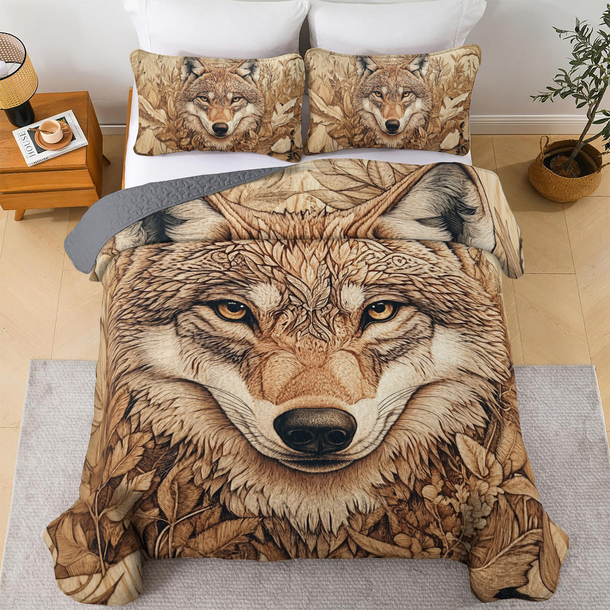 Shineful All Season Quilt 3-Piece Set Wolf Spirit