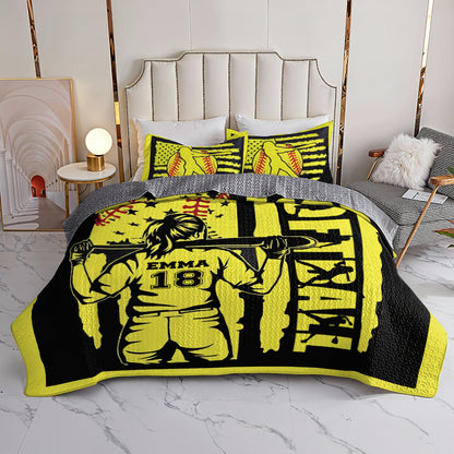 Shineful All Season Quilt 3-Piece Set Personalized Custom Softball Star