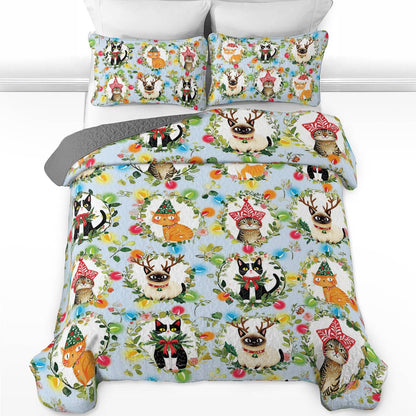 Shineful All Season Quilt 3-Piece Set Cat Christmas Collection