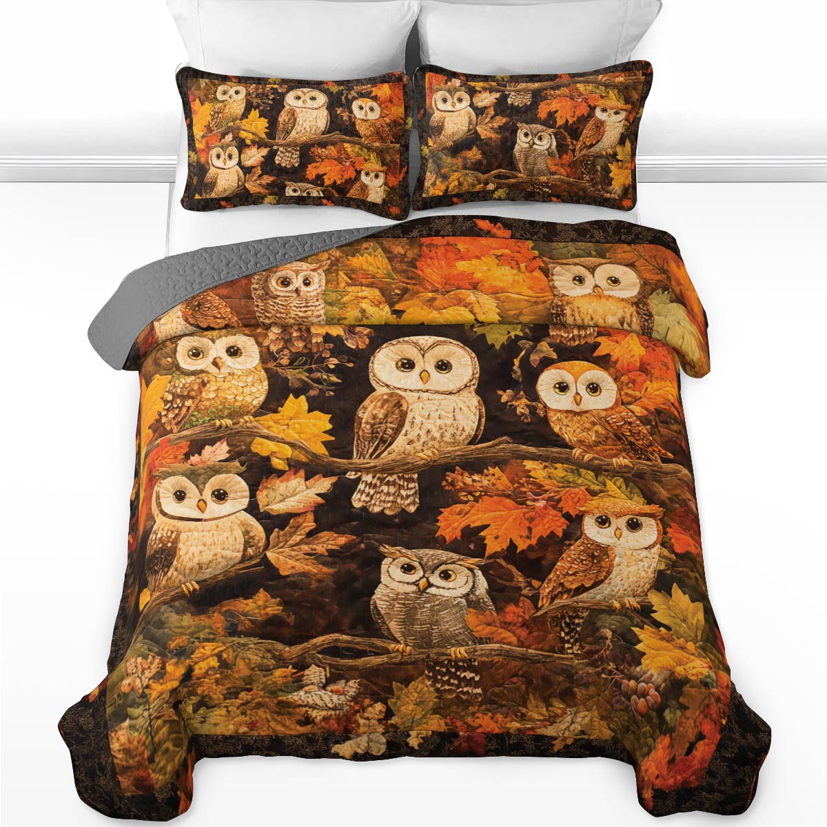Shineful All Season Quilt 3-Piece Set Owl Autumn