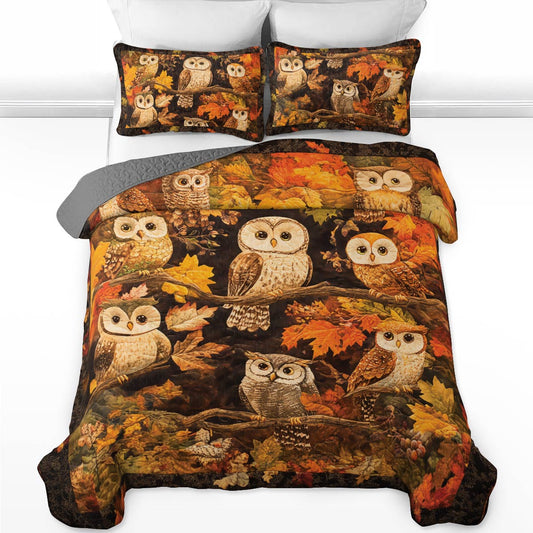 Shineful All Season Quilt 3-Piece Set Owl Autumn