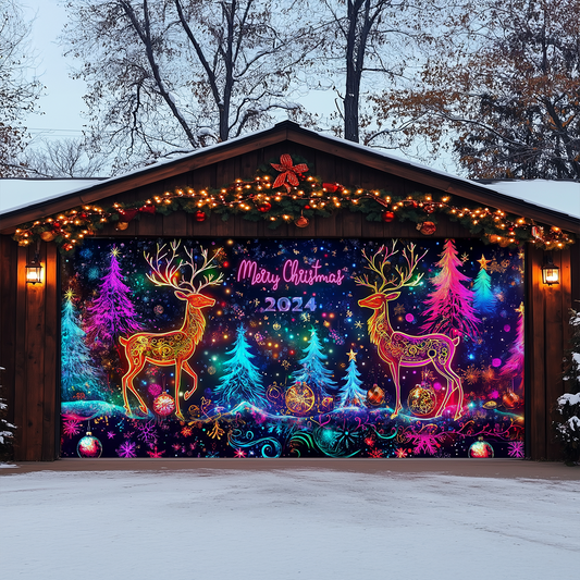 Shineful Garage Door Banner Decoration - Enchanted Reindeer Glow