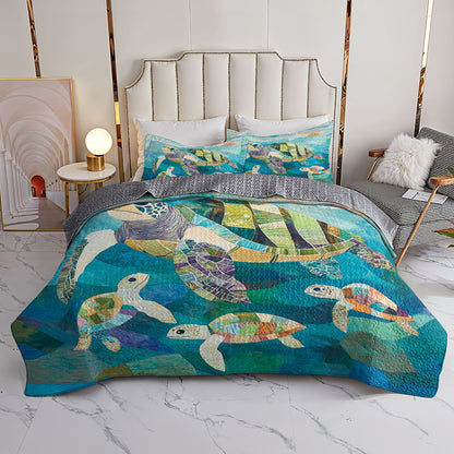 Shineful All Season Quilt 3-Piece Set Oceanic Turtle Family