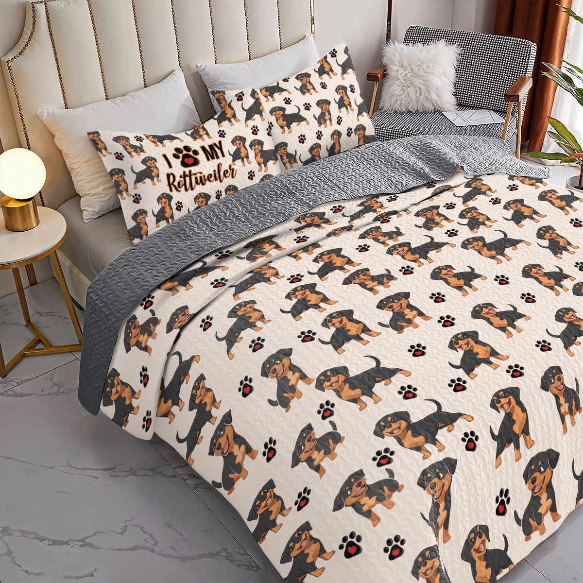 Shineful All Season Quilt 3-Piece Set - I Love My Rottweiler