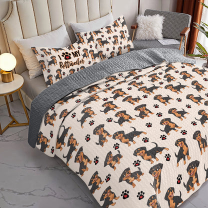 Shineful All Season Quilt 3-Piece Set - I Love My Rottweiler