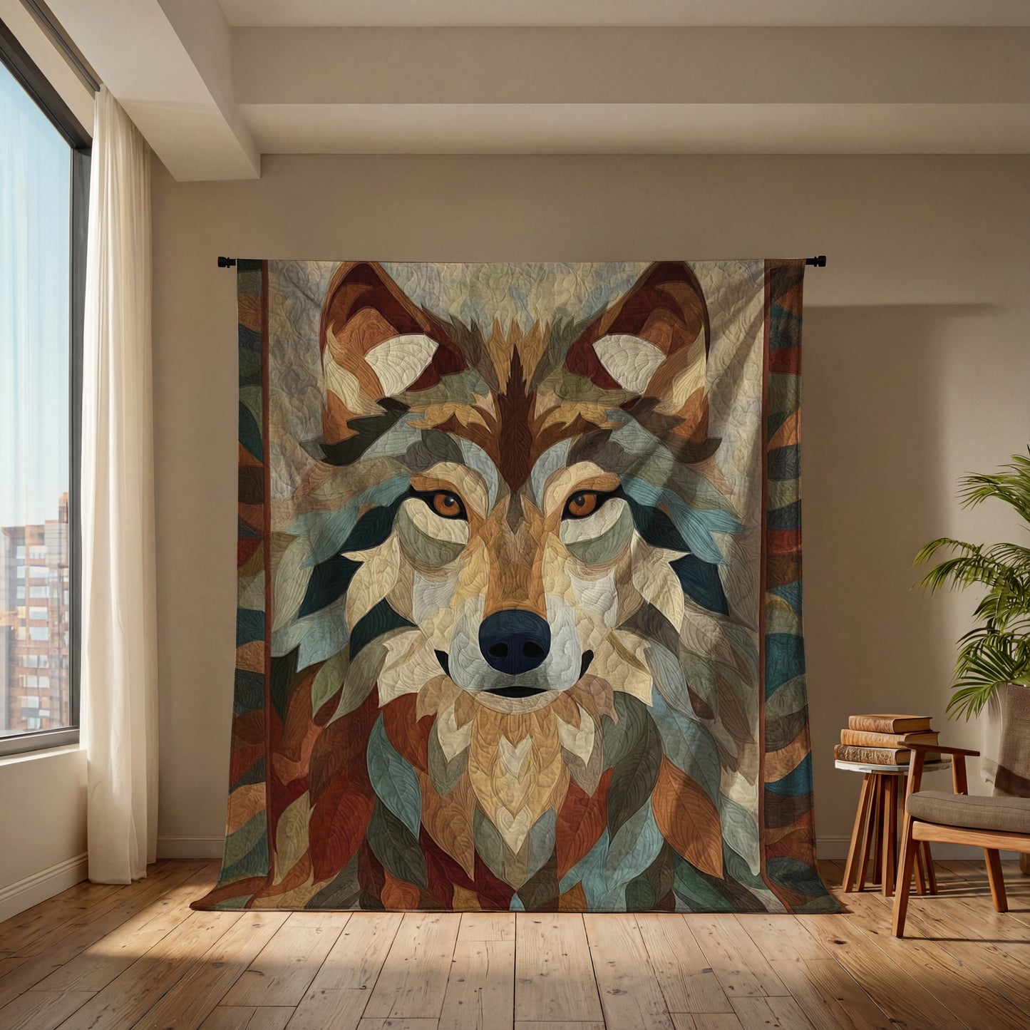Shineful Flat Print Faux Quilt Blanket Majestic Wolf