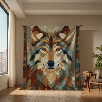 Shineful Flat Print Faux Quilt Blanket Majestic Wolf