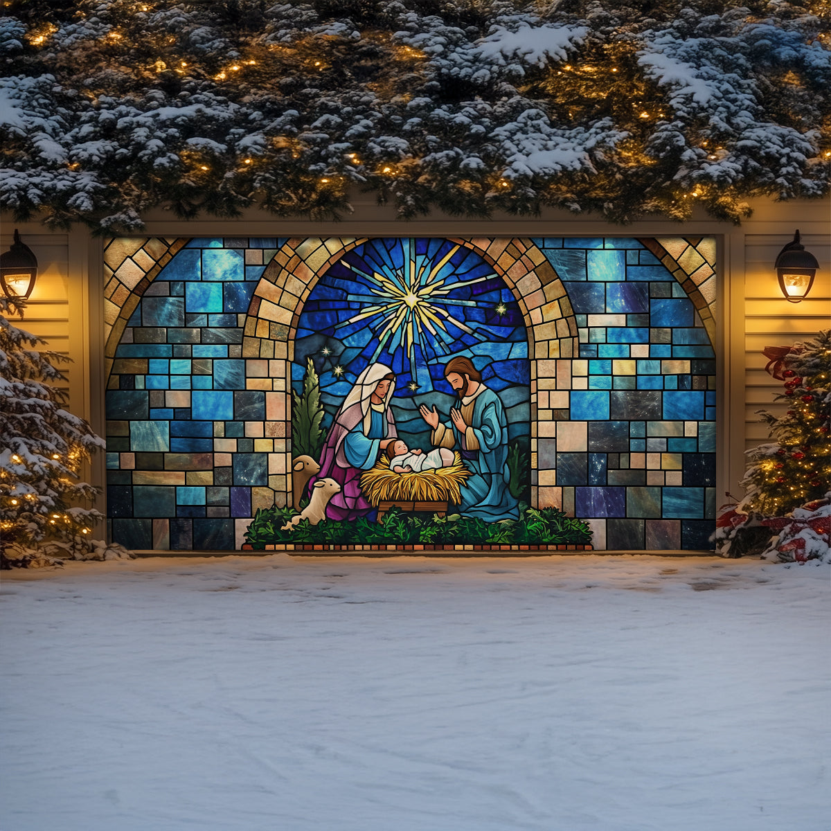 Shineful Garage Door Banner Decoration Sacred Nativity Panel