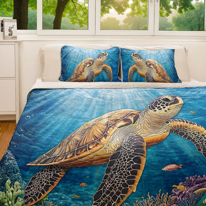 Shineful All Season Quilt 3-Piece Set Serenity Reef Sea Turtle