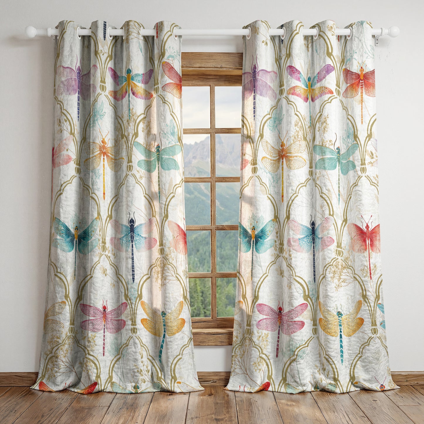 Shineful Quilted Curtain Dragonfly Garden
