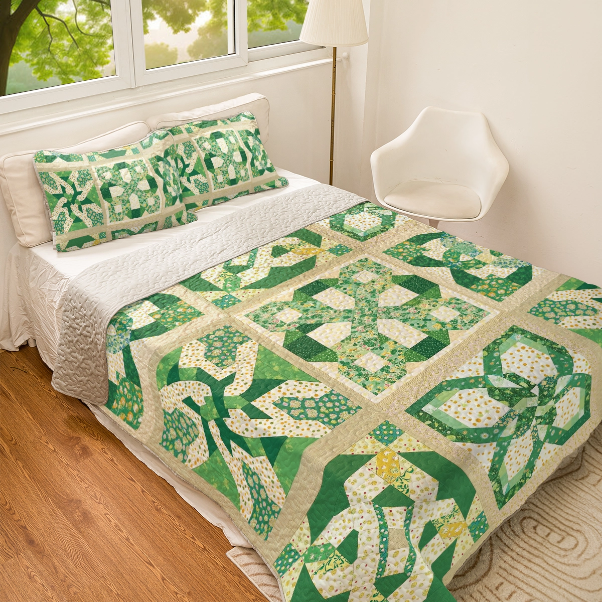 Shineful All Season Quilt 3-Piece Set - Green Irish Celtic Charm