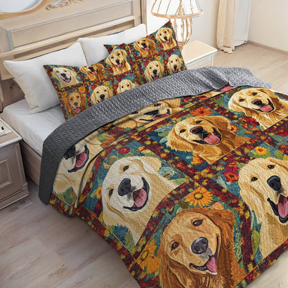 Shineful All Season Quilt 3-Piece Set Cute Golden Retriever