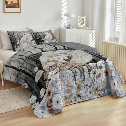 Shineful All Season Quilt 3-Piece Set Gentle Owl Winter Forest
