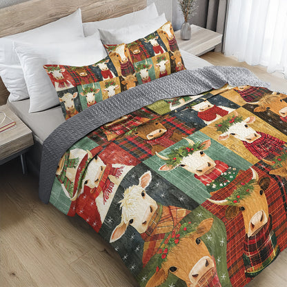 Shineful All Season Quilt 3-Piece Set Joyful Winter Cows
