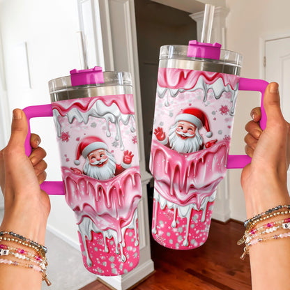 Shineful Glossy Tumbler Santa  Pink Holiday Cheer