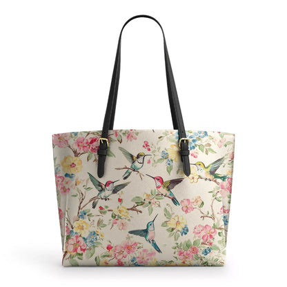 Shineful Leather Tote Bag - Hummingbird Symphony