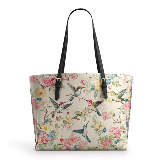 Shineful Leather Tote Bag - Hummingbird Symphony
