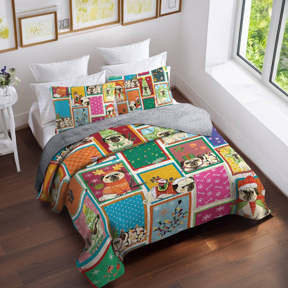 Shineful All Season Quilt 3-Piece Set Puggy Holiday